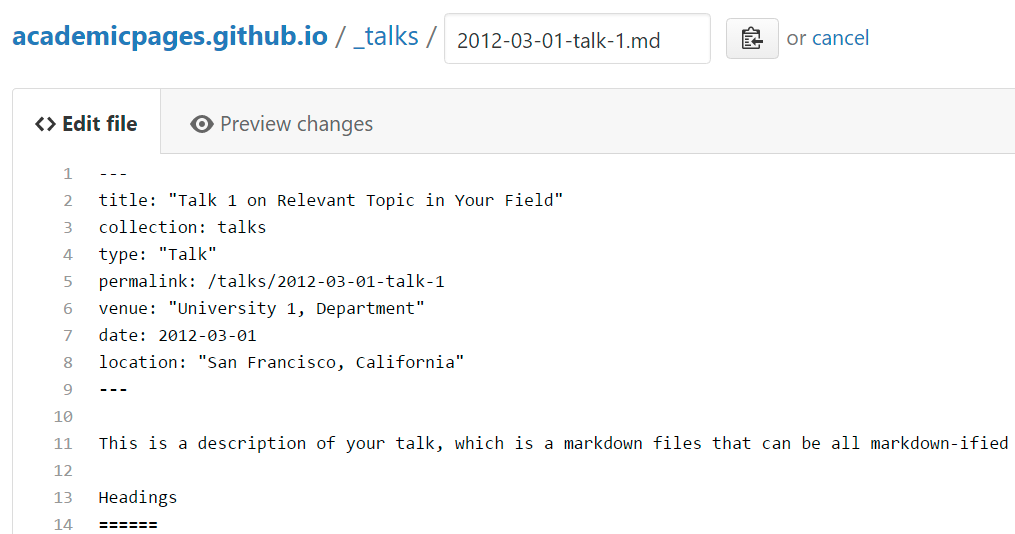 Editing a markdown file for a talk